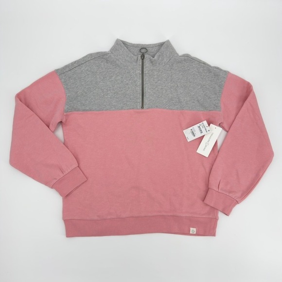 Treasure & Bond Other - Treasure & Bond Kids XL 14/16 Pink Gray Colorblock 1/4 Zip Cotton Sweatshirt NEW